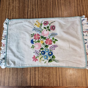 Beautiful Vintage Handmade Embroidered Table Runner - Laura Ashley Trim - 44cm x 78cm
