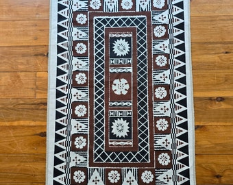 Tea Towel - Black Brown Natural Geometric Print - Linen