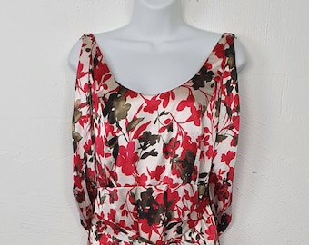 Vintage Diana Ferrari Dress, Size 8, Floral Satin Cold Shoulder