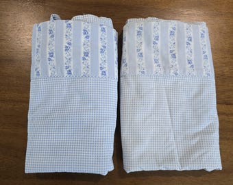 Vintage Laura Ashley Single Flat Sheet - Set of 2 - Blue White Check