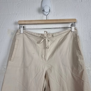 Vintage SUSSAN Womens Crop Pants Size 10 Beige Chino Drawsring Waist Pockets