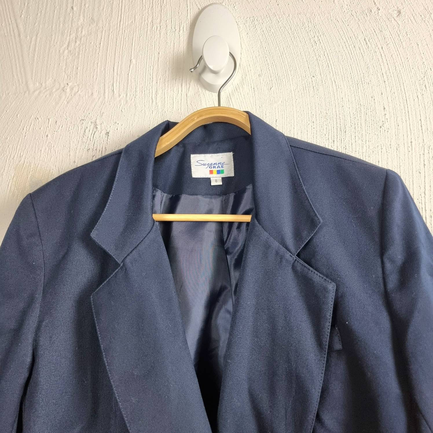 Vintage SUZANNE GRAE Womens Jacket Size 8 Navy Blue Double