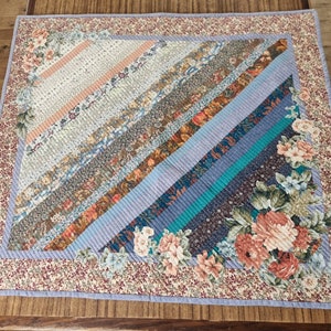 Handmade Blue Apricot Ivory Floral Appilque Patchwork Quilted Wall Hanging - 93cm x 81cm