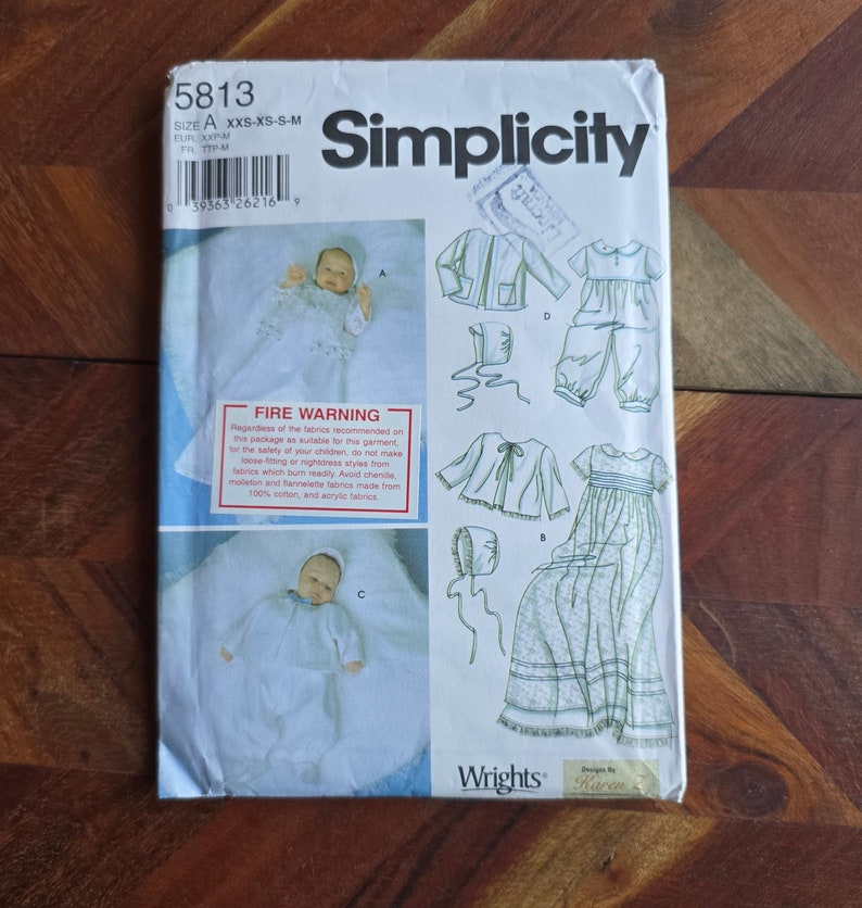 SIMPLICITY Pattern 5813 Babies Christening Gown Slip Romper Jacket ...