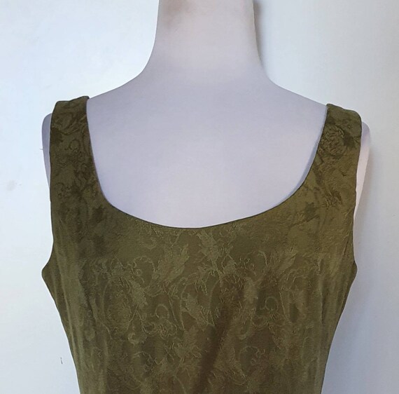 Vintage DIANA FERRARI Green Damask Sleeveless Dre… - image 1