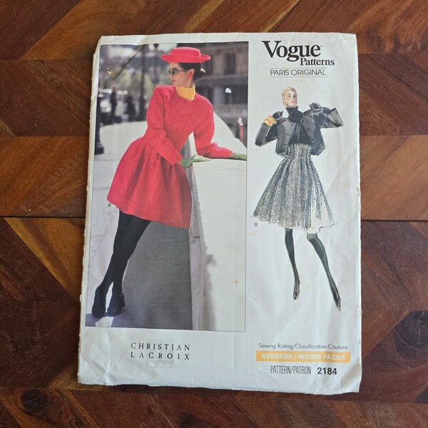 Vintage VOGUE Pattern 2184 - Christian Lacroix -  Womens Jacket Skirt Size 10