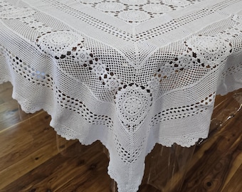 Mantel Blanco Vintage De Ganchillo Hecho A Mano - Encaje Floral Redondo (190 Cm) - España