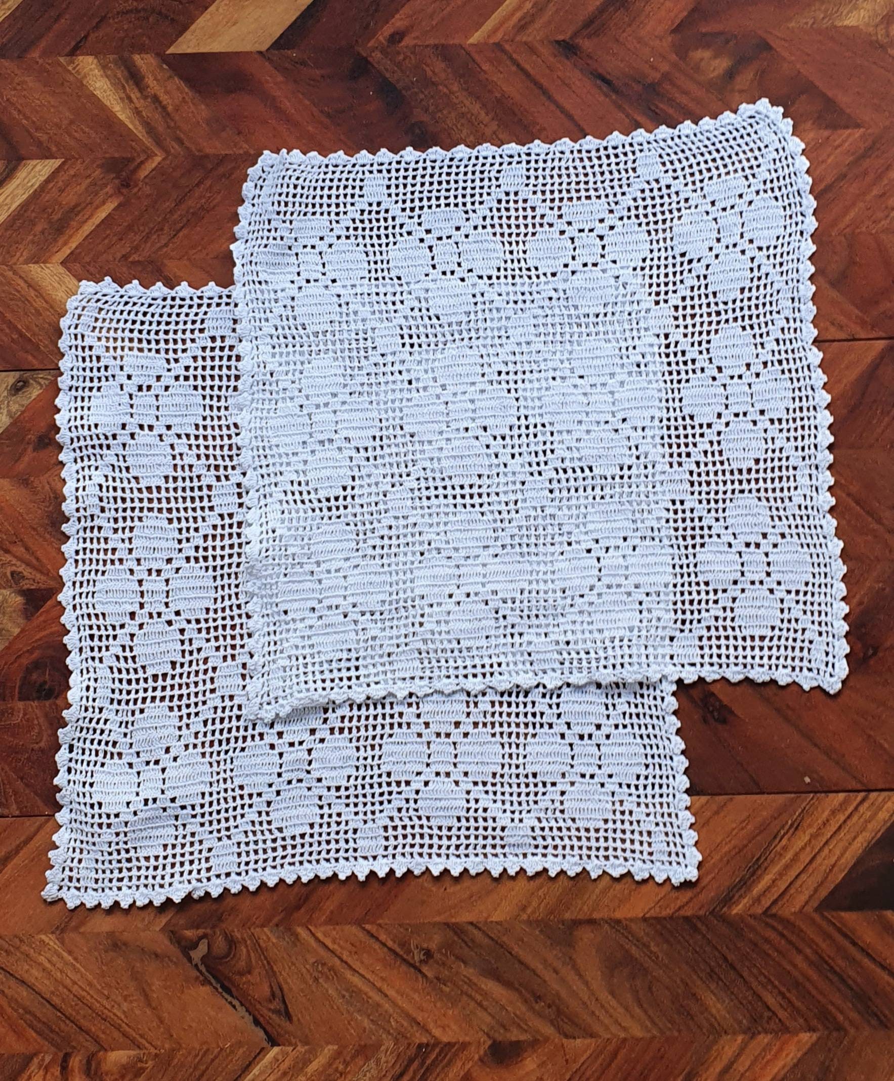 Vintage Filet Crochet Lace Doily - Set of 2 White Square Doilies