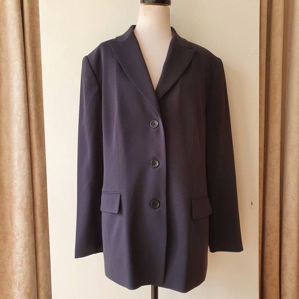 Vintage TRENT NATHAN Womens Dark Navy Blue Longline Balzer Jacket Size 16