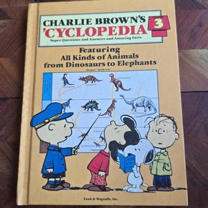 Vintage Children&#39;s  Book  -  Charlie Browns Cyclopedia - Volume 3 - Featuring All Kinds of Animals From Dinosaurs   - 1980 Hardcover Edition