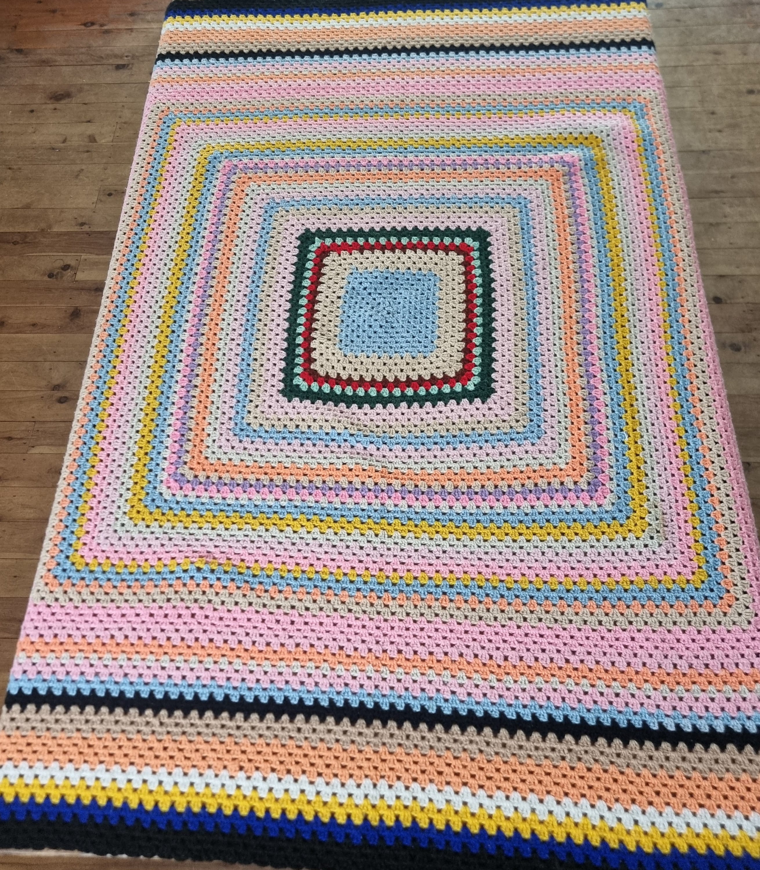 Handmade Multicoloured Crochet Blanket – Cotton Wool Blend, 150cm