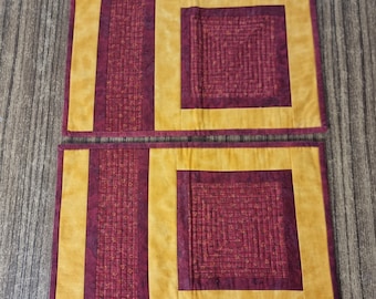 Handmade Patchwork Placemats - Red Yellow Set of 2