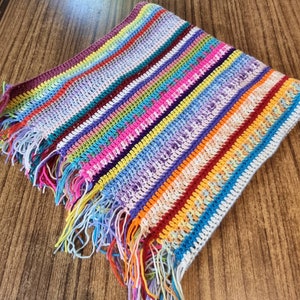 Beautiful Handmade Crochet Throw Blanket Rug - Lovely Striped Bright Colours - 122cm x 108cm