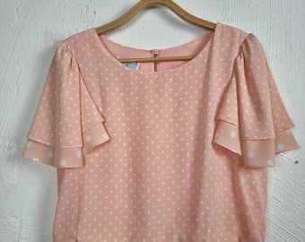 Vintage ACT 1 Jacqueline Eve Womens Midi Dress Size 12 Apricot/White Spot A-Line
