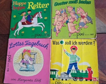 Libros infantiles vintage - Pixi Books - Idioma alemán - Edición de tapa blanda de 1970 - Conjunto de 4