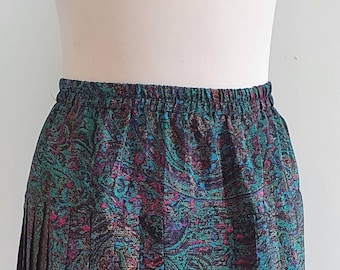 Vintage Green/Magenta Paisley Print Pleated Skirt Size 10