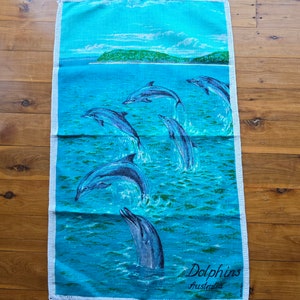 Vintage Crochet Edge Teal Towel - Australia - Delfines - Lino