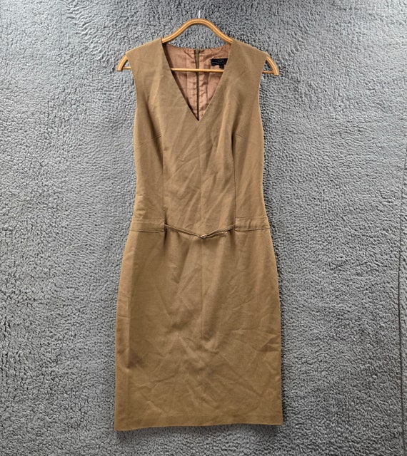 beige safari dress Vintage SISAN Couture Beige Safari-Style Linen Blend Belted Dress