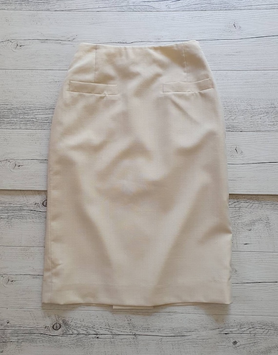 Vintage FLETCHER JONES Cream Wool Blend Skirt Size 10 Gem