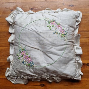 Seidenband bestickt Creme Quadrat Kissen - Shabby Chic - 35cm x 35cm