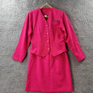 Vintage KATIES Womens 2 Piece Skirt Top Size 10 Pink Linen Blend Long Sleeve