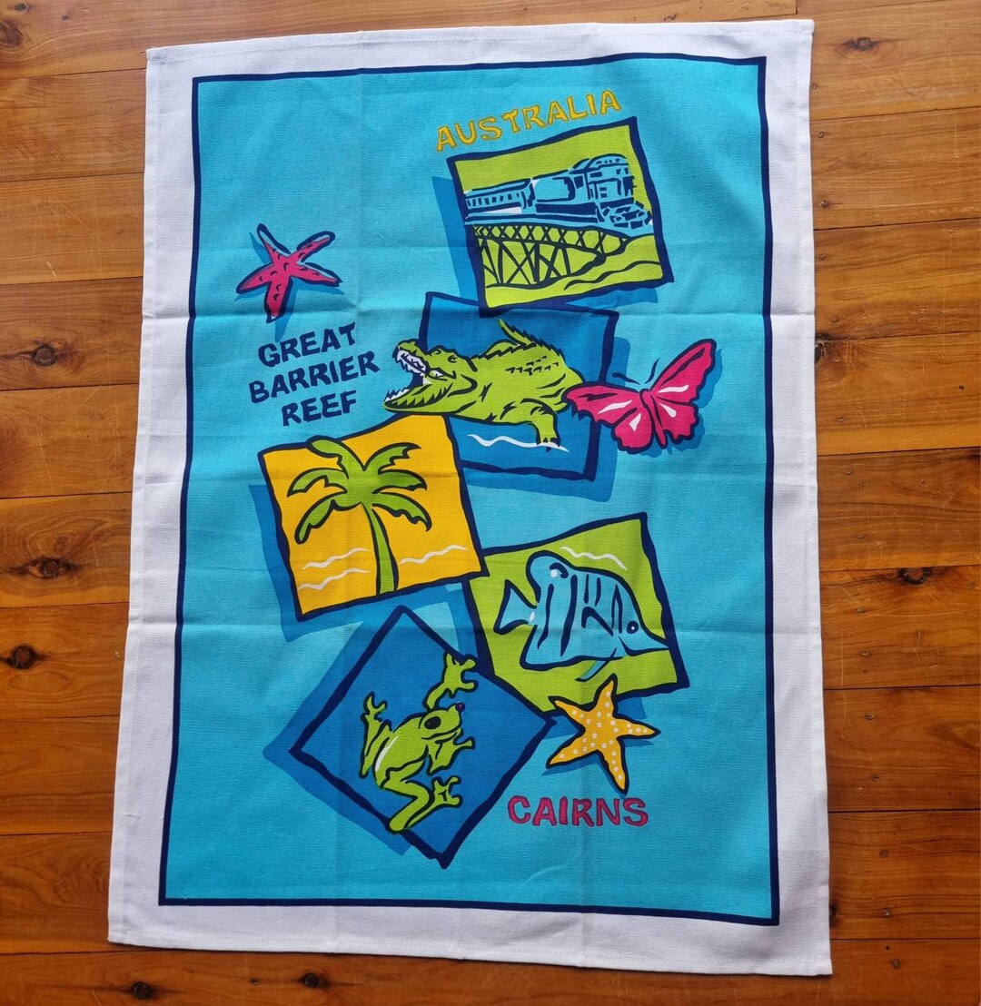 Vintage Tea Towel Great Barrier Reef Cairns Australia Cotton Etsy