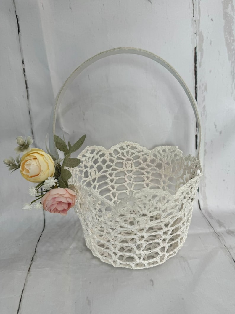 Handmade Stiffened Crochet Lace Flower Girl Basket - Etsy