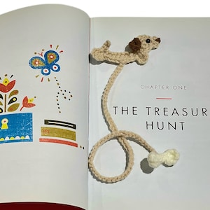 Cadeau unique pour les amoureux des chiens - Chien artisanal au crochet avec marque-page en os - Cartes-cadeaux disponibles
