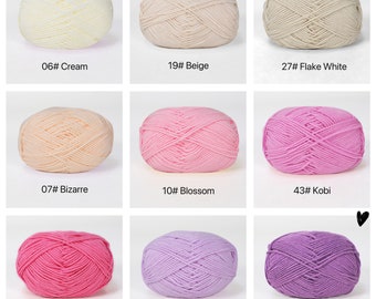 Premium Milk Cotton Yarn in 86 Beautiful Colors - DK Weight - 80% Cotton -  50g weight - Ideal for Crochet (2mm-3mm Hook)