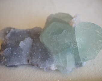 Aqua Fluorite With Smoky Blue Druzy, And Stilbite