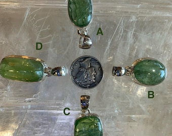 Green Kyanite Pendant, Green Kyanite Pendant, Sterling Silver Green Kyanite Pendant, Bezel Set Kyanite Sterling Silver Pendant