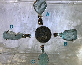 Aquamarine Pendant, Sterling Silver Aquamarine Pendant, Prong Setting Aquamarine Pendant, Open Back Aquamarine Pendant