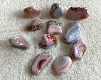 Pink Botswana Agate Tumbled Stone, Medium Pink Agate Tumble