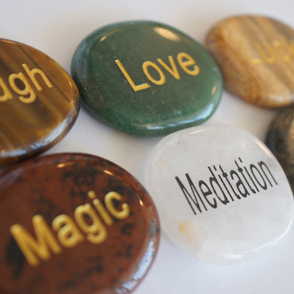 Laugh Word Stone, Love Word Stone, Luck  Gemstone, Magic Word Stone, Meditation Word Stone, Miracle Word Stone