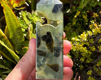 Prehnite and Epidote Point | Free Form Point | Polished Prehnite and Epidote | Raw and polished Point | Raw Prehnite and Epidote Point