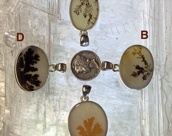 Dendritic Agate Pendant, Beautiful Dendritic Agate Pendant, Sterling Silver Bezel Set Dendritic Agate Pendant, Dendrite in Agate