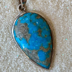 Turquoise Pendant, Persian Turquoise Pendant, Sterling Silver Bezel Set Turquoise, Turquoise Sterling Pendant