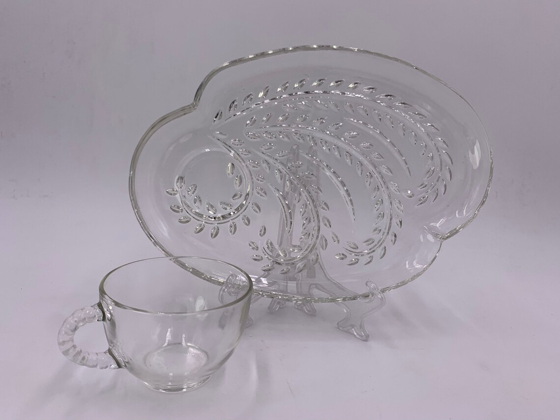 Vintage Snack Set Clear Pressed Glass Etsy UK