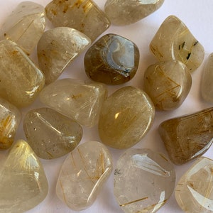 Rutilated Quartz Tumble, Medium Rutilated Quartz Tumbled Stone Grade A