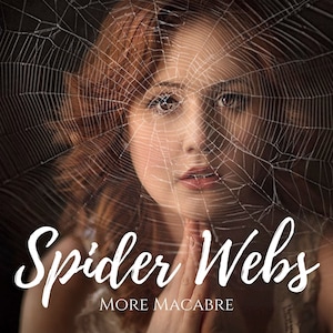 May include: A woman's face is partially obscured by a spider web. The text "Spider Webs" and "More Macabre" is below her face.
