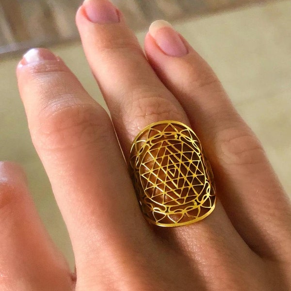 Sri Yantra Sacred Geometry Ring Rose Gold Sacred Geometry Jewelry Spiritual Ring for Meditation. Healing Jewelry