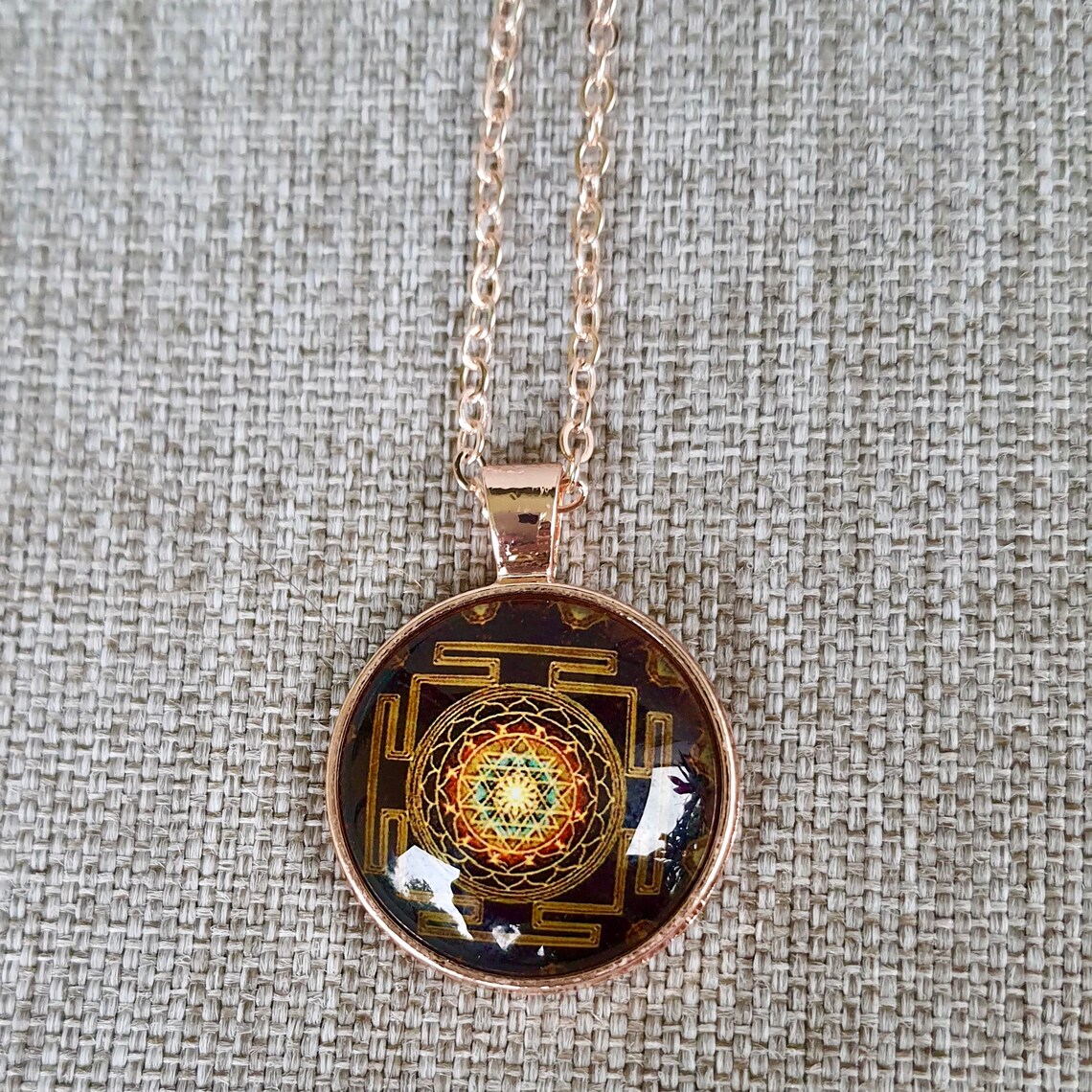 Sri Yantra necklace gold metal. For men and women jewelry Etsy