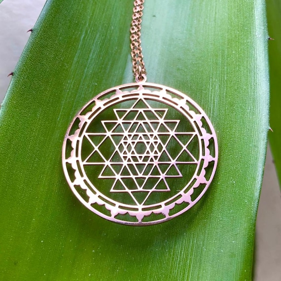 Bold Bronze Sri Yantra Necklace Sacred Geometry