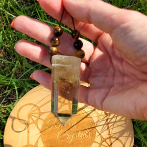Natural Citrine Necklace Pendant Point with Tiger Eye Beads. Abundance Power Crystal Manipura Chakra