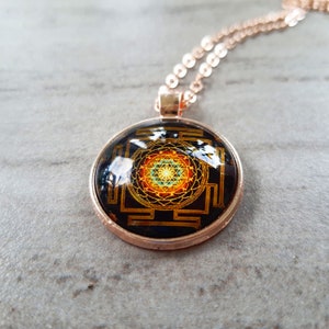 Sri Yantra necklace gold metal. For men and women jewelry Sacred geometry necklace . Meditation jewelry.  Healing jewelry