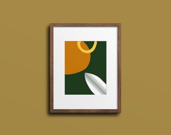 Speer Kunstdruck, Gold-Ring, geschichtete Formen, abstrakte Formen Poster, warme Wandkunst, Erde Ton, Terrazzo Druck, Boho Form Kunst, grün und Gold