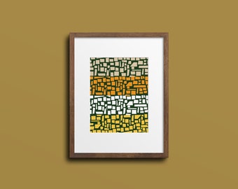 Pixel Kunstdruck, Schleifen, geschichtete Formen, abstrakte Formen Poster, warme Wandkunst, Erde Ton, Digitaldruck, Boho Form Kunst, geometrische Kunst