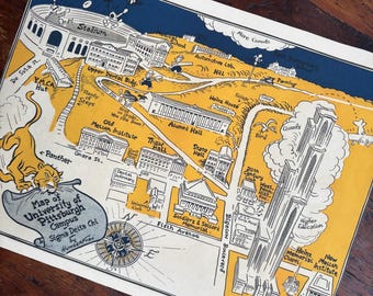 Vintage map of University of Pittsburgh for Sigma Delta Chi by Cy HungerFord.