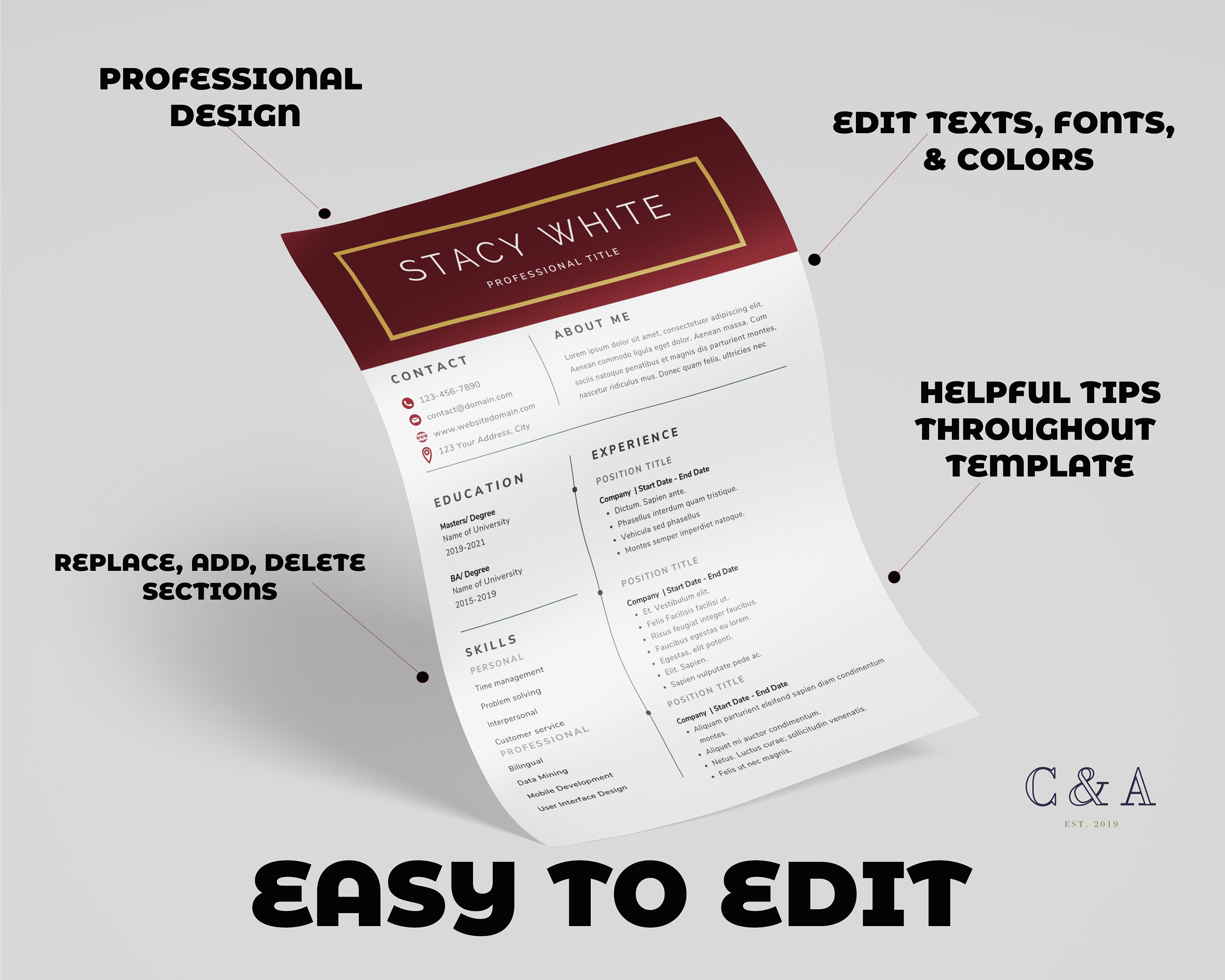 Editable Modern Resume Template Word Google Docs Lebenslauf Vorlage Schuler Professional