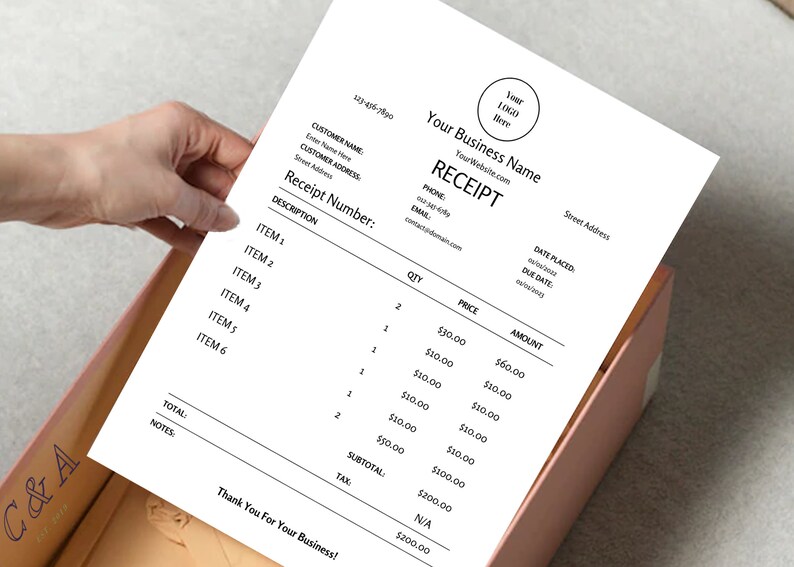Editable Minimal Wedding Photography Receipt Template Clean Wholesale